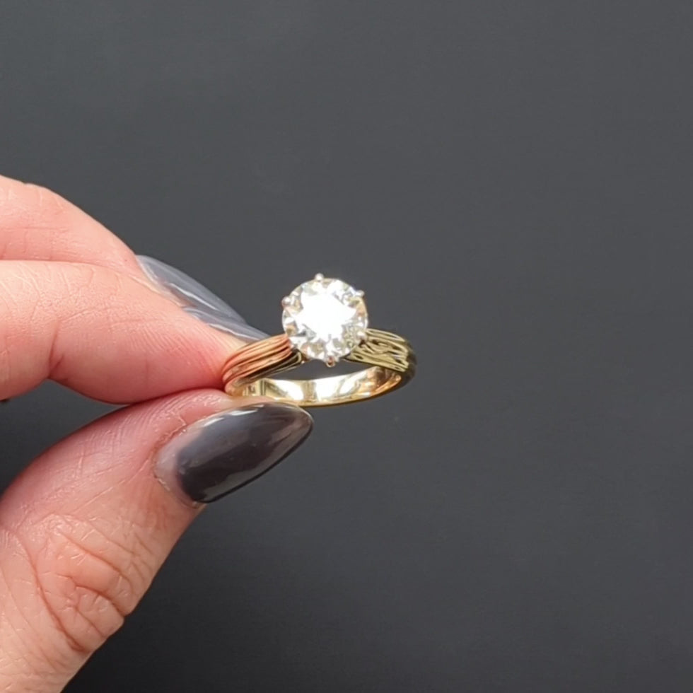 2.17ct OLD EUROPEAN CUT DIAMOND ENGAGEMENT RING VINTAGE SOLITAIRE YELLOW GOLD