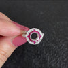 RUBY DIAMOND 6.5mm ROUND ENGAGEMENT RING SETTING VINTAGE STYLE HALO TARGET RED