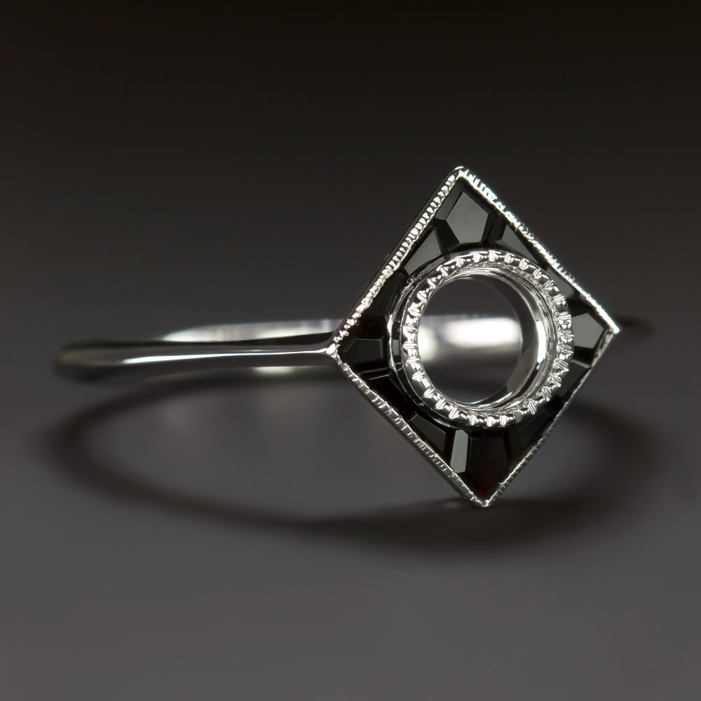ONYX 5mm ROUND ENGAGEMENT RING SETTING SEMI MOUNT GEOMETRIC ART DECO CALIBRE CUT