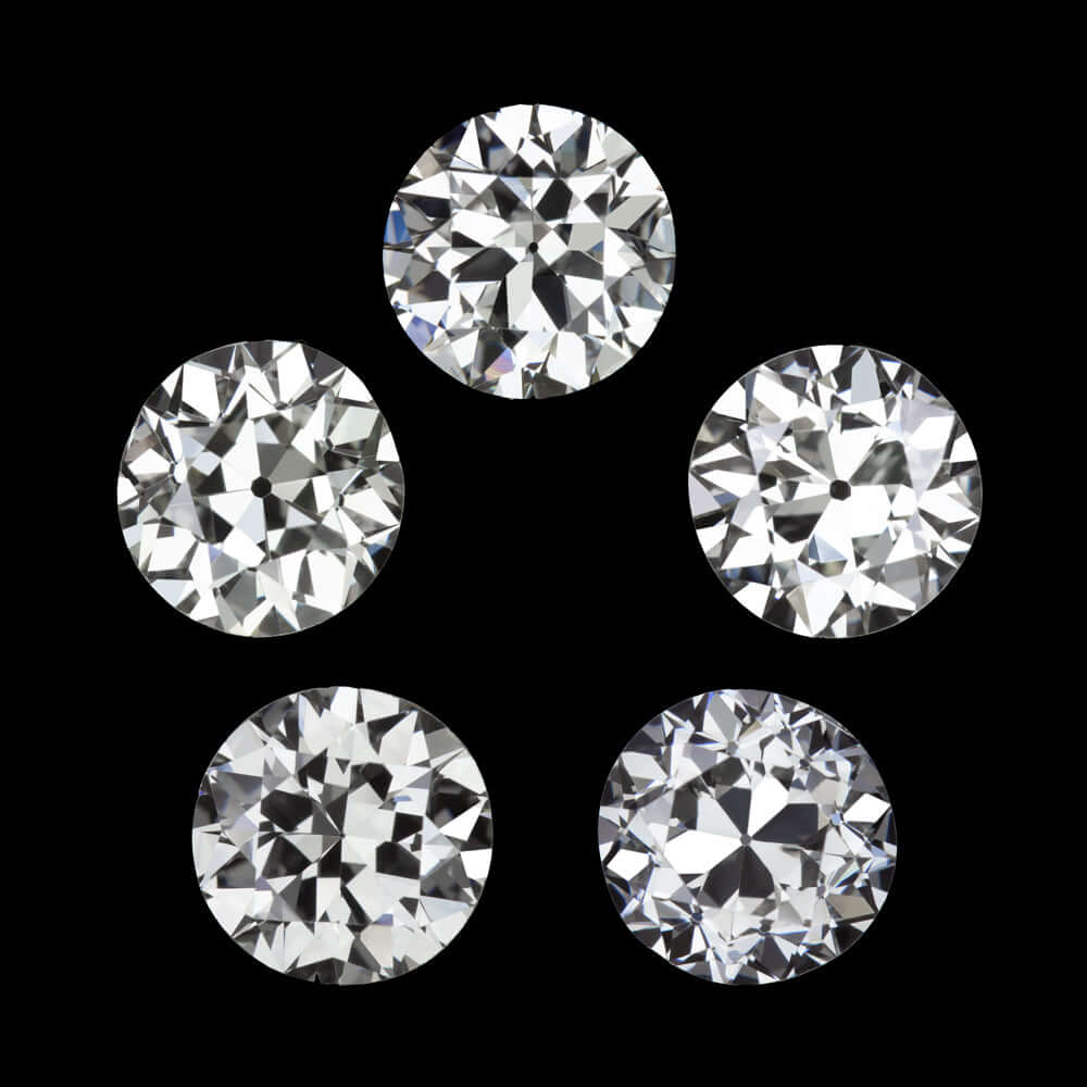 1.18ct G-F VS1-VS2 OLD EUROPEAN CUT DIAMOND 5 STONE LAYOUT VINTAGE PARCEL LOOSE