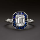 1.20ct GIA CERT I VS1 EMERALD CUT DIAMOND SAPPHIRE ENGAGEMENT RING VINTAGE STYLE