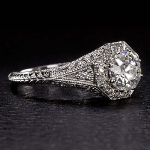 1 CARAT LAB CREATED DIAMOND ENGAGEMENT RING VINTAGE STYLE HALO IDEAL ROUND CUT