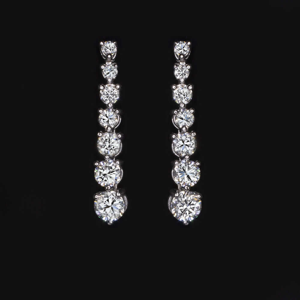 2.20ct LAB CREATED DIAMOND DROP EARRINGS GRADUATED DANGLE ROUND CUT 14k GOLD