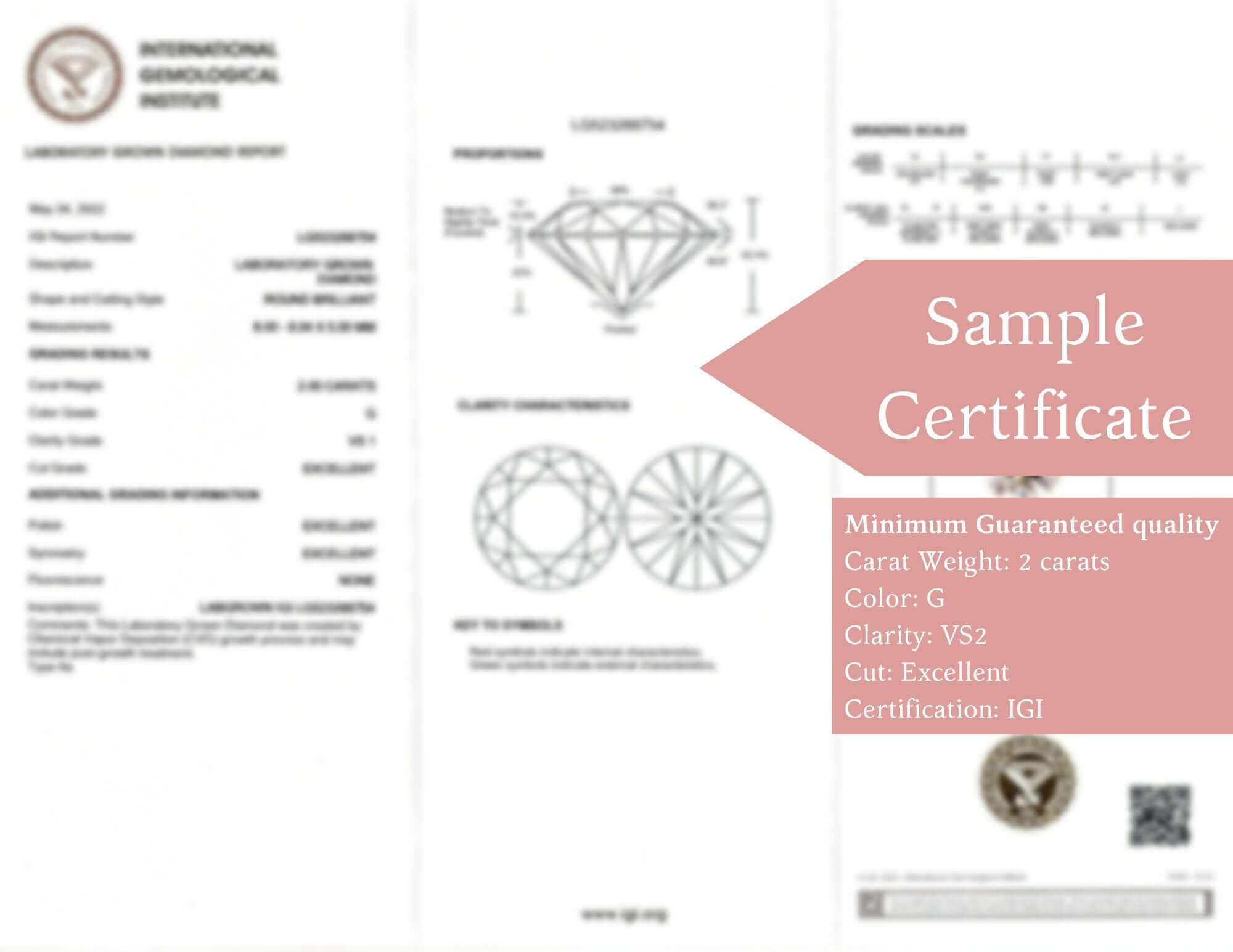 2 CARAT LAB CREATED DIAMOND IGI CERTIFIED G VS2 3x EXCELLENT CUT ROUND LOOSE 2ct