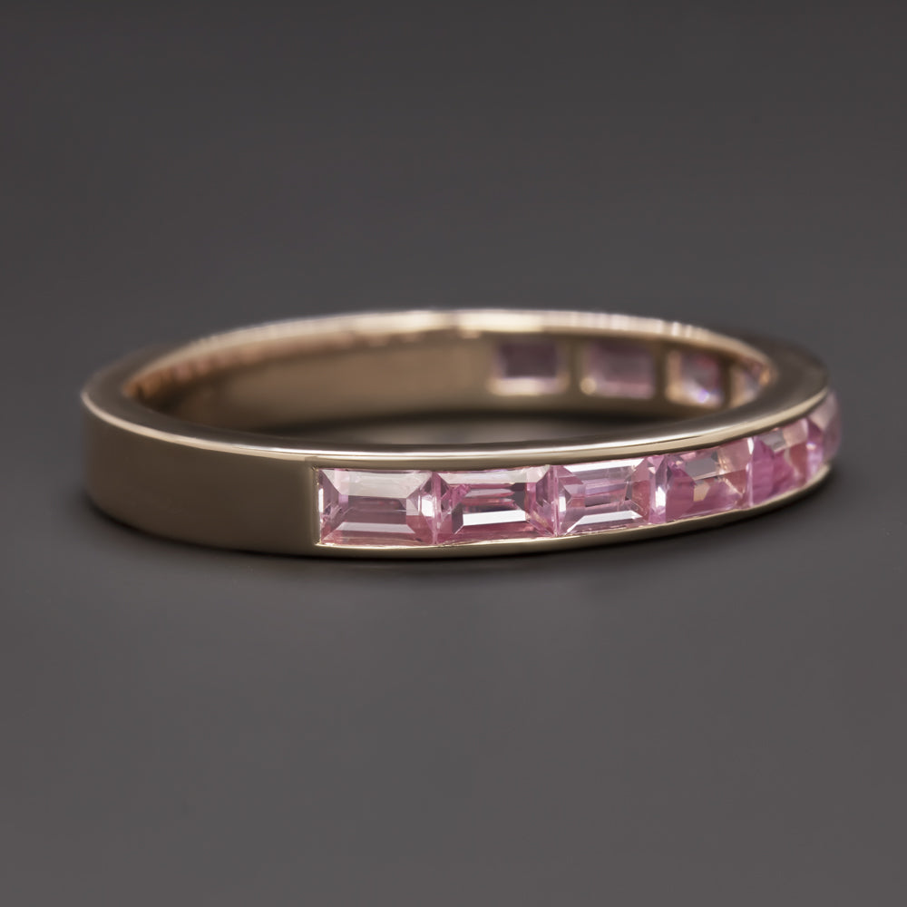 NATURAL PINK SAPPHIRE STACKING RING WEDDING BAND 14k ROSE GOLD BAGUETTE CHANNEL