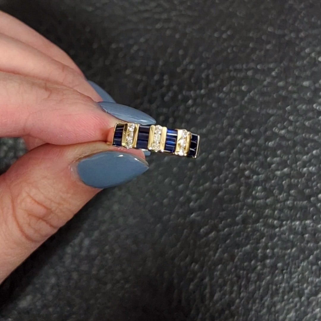 1.18ctw NATURAL SAPPHIRE DIAMOND BAND YELLOW GOLD STACKING RING ESTATE JEWELRY