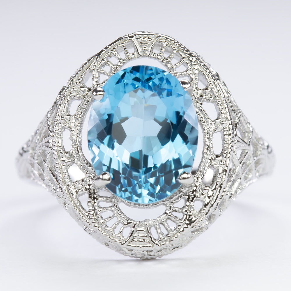 LONDON BLUE TOPAZ STERLING SILVER RING VINTAGE STYLE OVAL CUT