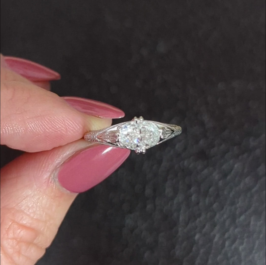 1 CARAT F SI DIAMOND ENGAGEMENT RING OVAL CUT VINTAGE STYLE EAST WEST SOLITAIRE