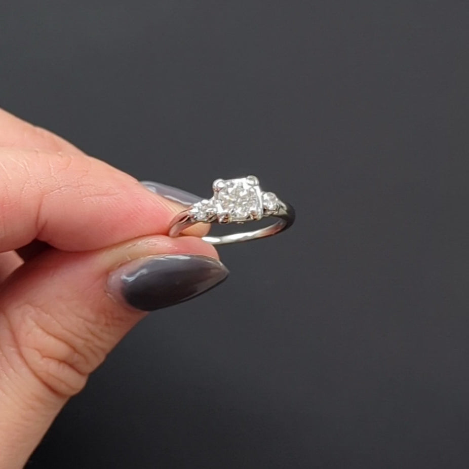 1/2ct VINTAGE DIAMOND ENGAGEMENT RING 1/2 CARAT F SI1 OLD EUROPEAN CUT PLATINUM