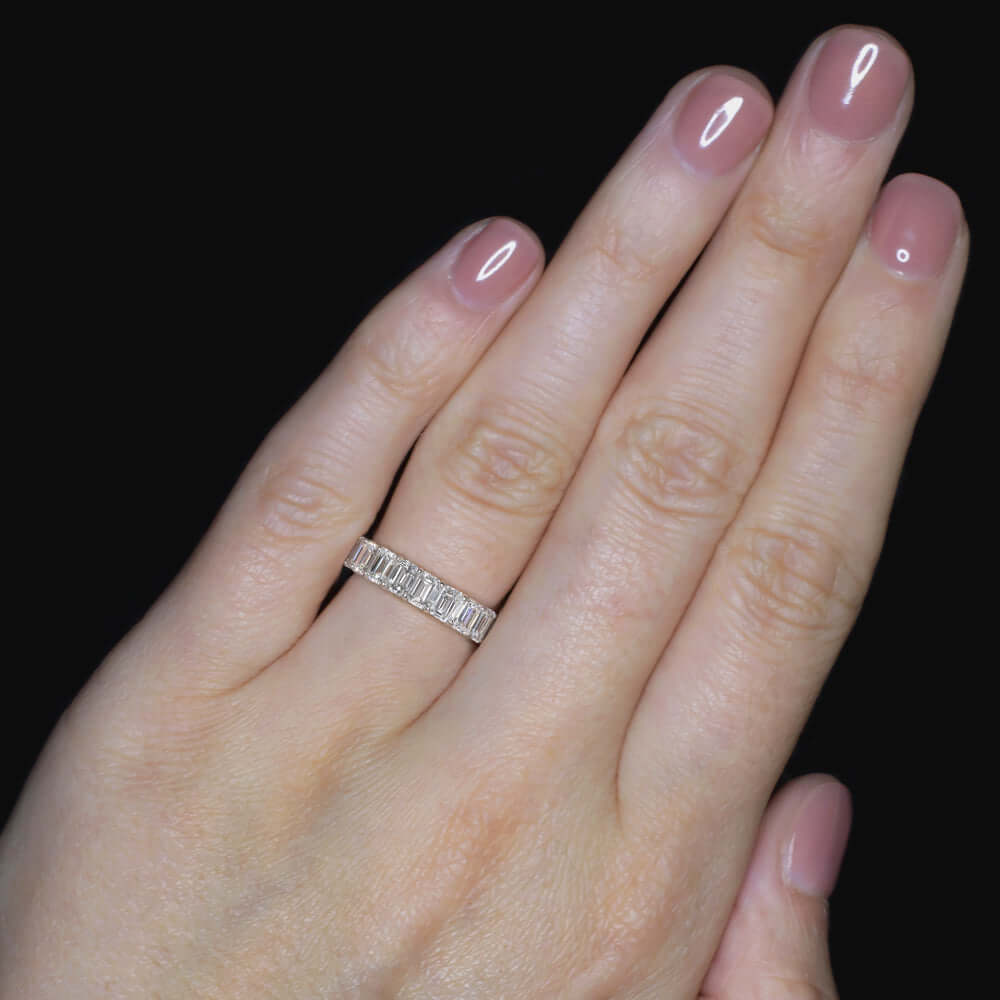 4.5ct Emerald Cut Lab Created Diamond Wedding Band Full Eternity Ring Baguette