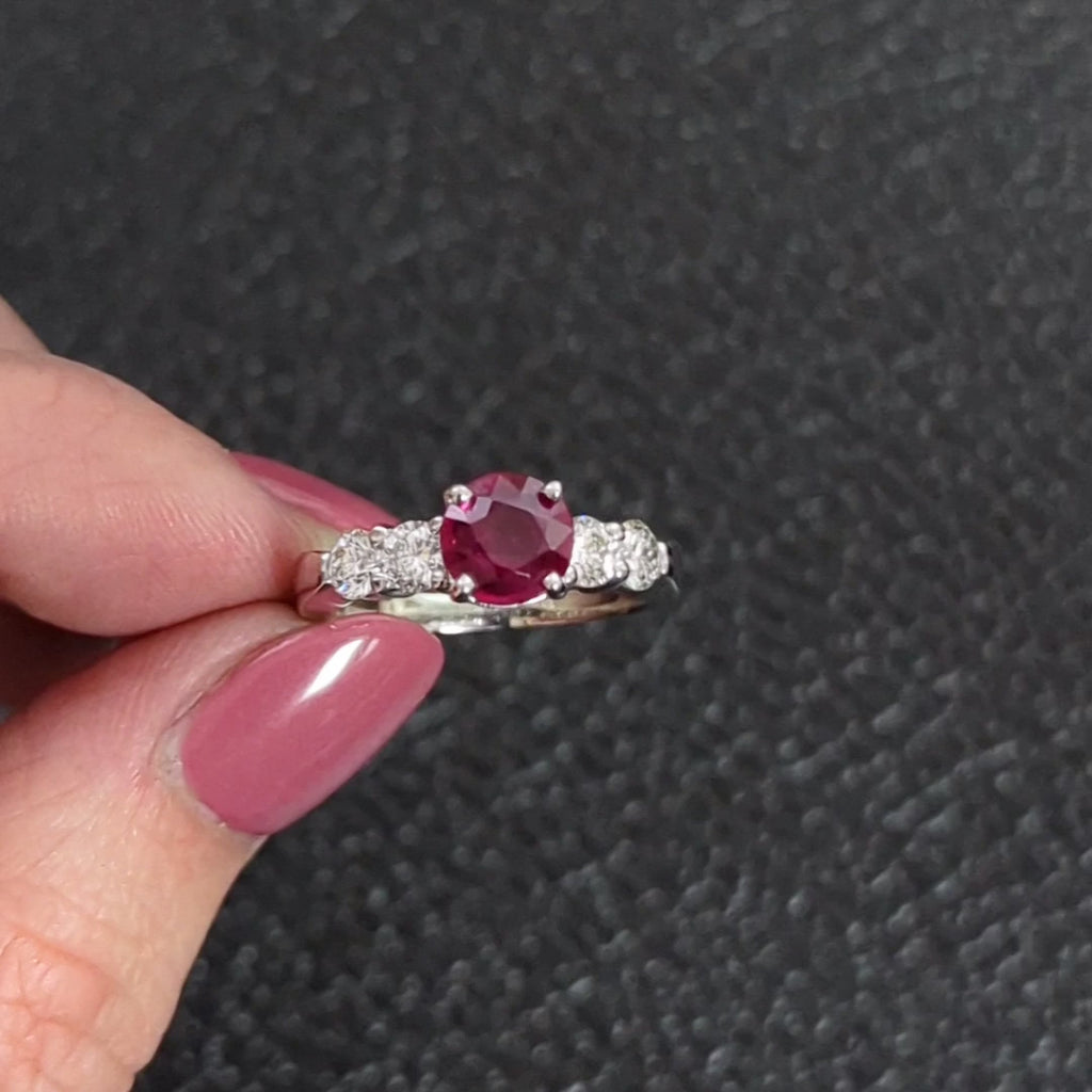 1.30ct ROUND CUT RUBY DIAMOND PLATINUM RING COCKTAIL ENGAGEMENT NATURAL RICH RED