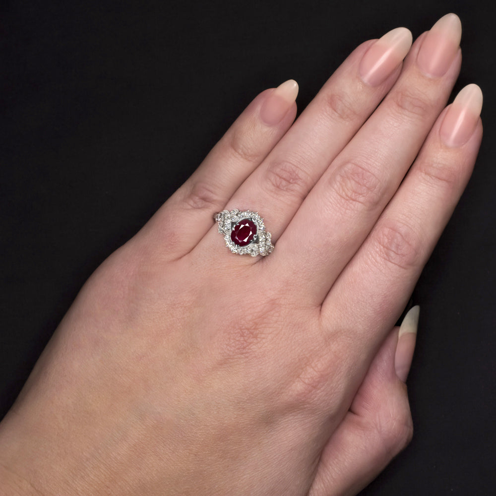 10K Ruby Diamonds Ring 1960s Genuine Ruby Diamond Stones - Size 6 (item  #1329573)