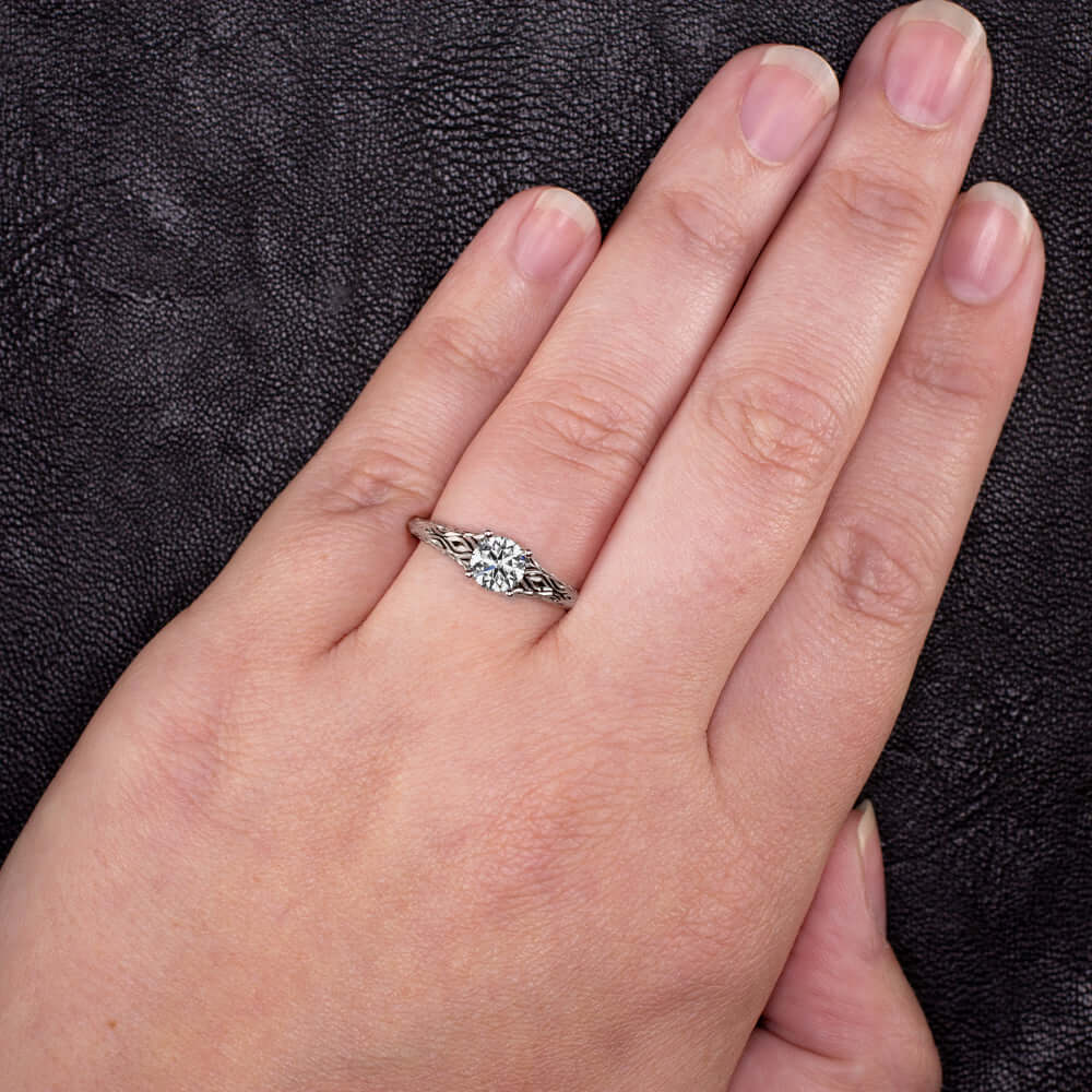 3/4 CARAT LAB CREATED DIAMOND ENGAGEMENT RING ENGRAVED SOLITAIRE IDEAL ROUND CUT
