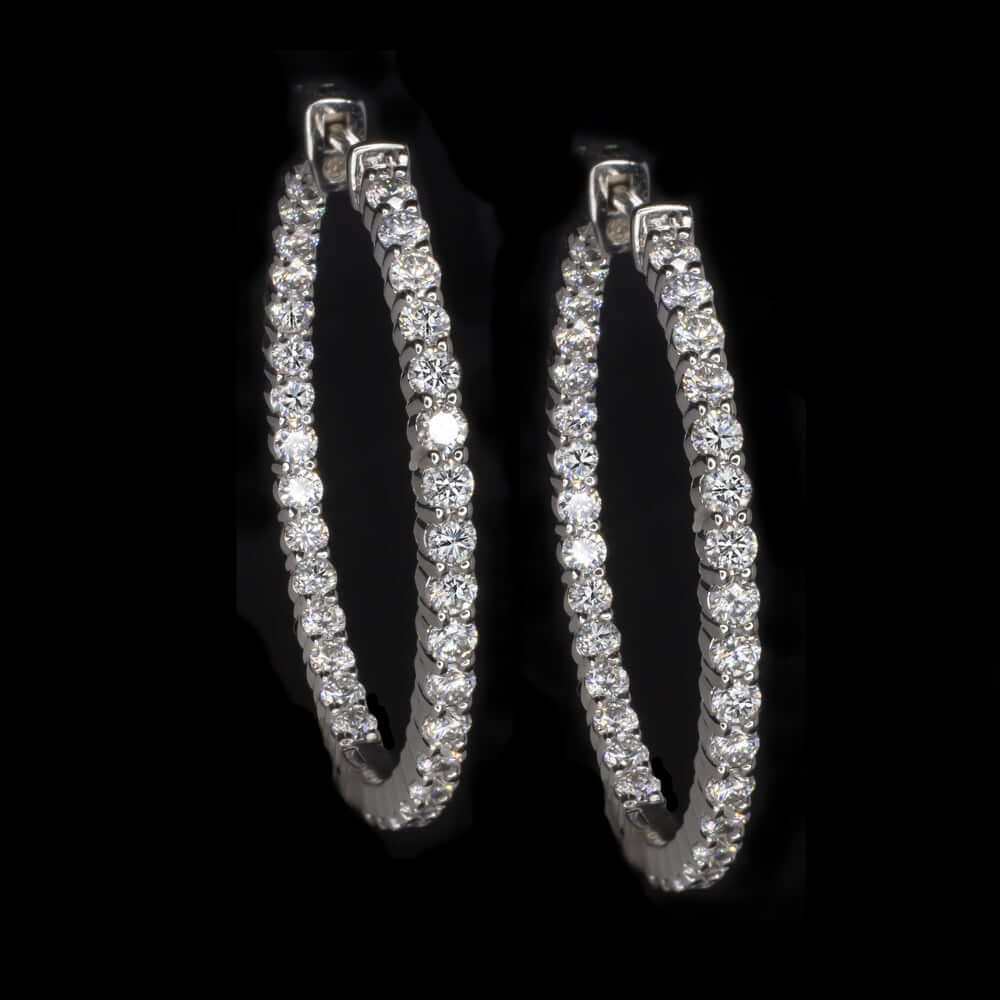 3 CARAT LAB CREATED DIAMOND HOOP EARRINGS 1.3 INCH IN & OUT 14k WHITE GOLD LARGE