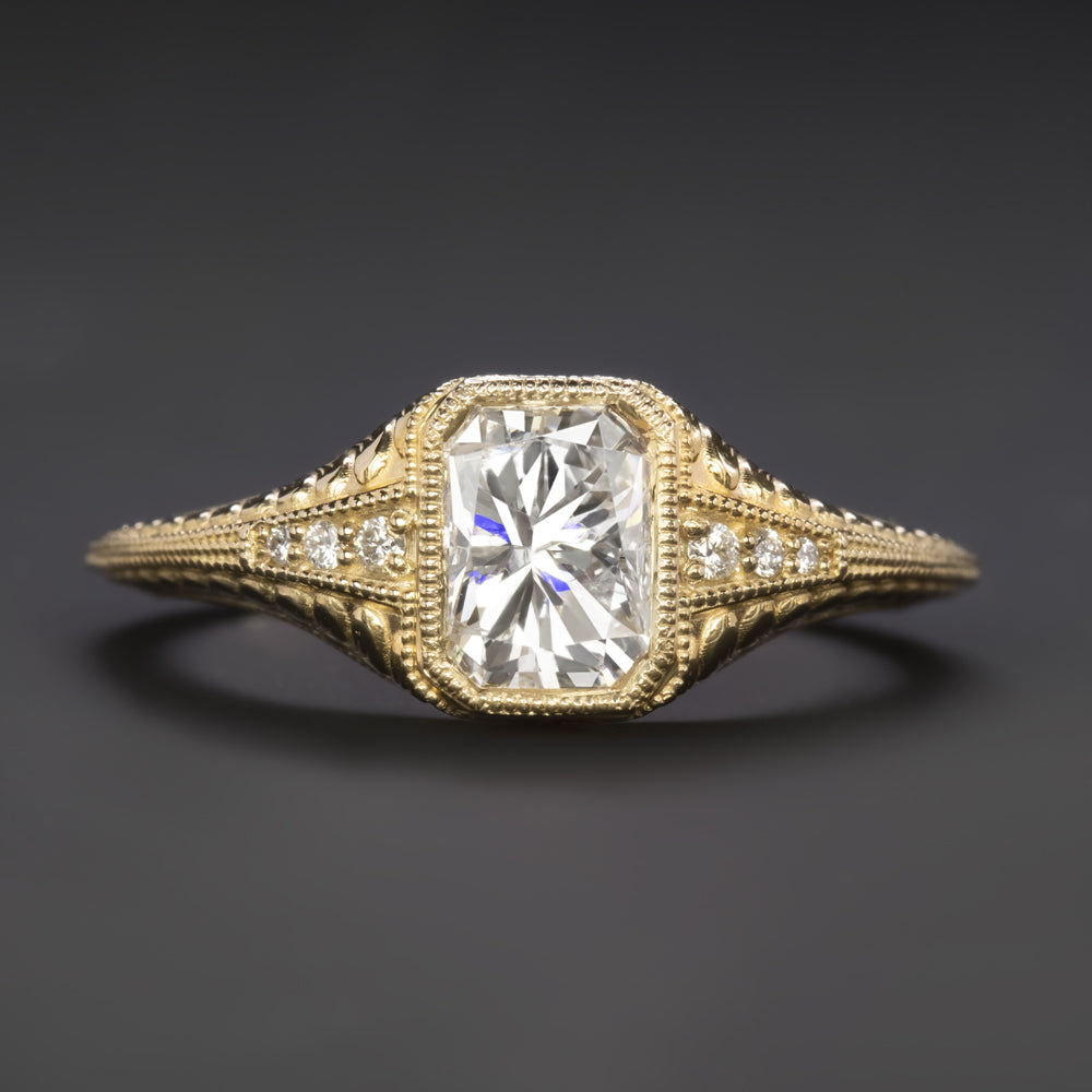 CARAT DIAMOND ENGAGEMENT RING RADIANT CUT VINTAGE STYLE 14k