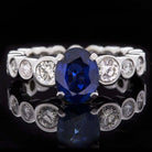2.64c OVAL ROYAL BLUE SAPPHIRE 2ct DIAMONDS BEZEL ETERNITY ENGAGEMENT RING 18K