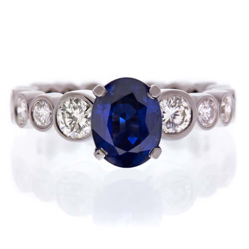 2.64c OVAL ROYAL BLUE SAPPHIRE 2ct DIAMONDS BEZEL ETERNITY ENGAGEMENT RING 18K