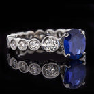 2.64c OVAL ROYAL BLUE SAPPHIRE 2ct DIAMONDS BEZEL ETERNITY ENGAGEMENT RING 18K