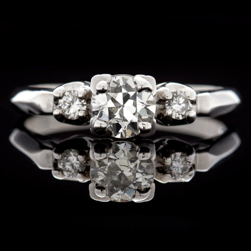 VINTAGE OLD EUROPEAN CUT 3 STONE ROUND DIAMOND PLATINUM ENGAGEMENT RING RETRO Ivy & Rose
