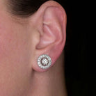 2.30c NATURAL DIAMONDS BIG STUDS 13mm HALO EARRINGS WHITE GOLD VINTAGE 2CT 2.5CT