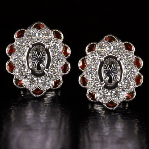 VINTAGE STYLE 1ct G VS IDEAL CUT DIAMOND RUBY OVAL HALO EARRING SETTING CALIBRE