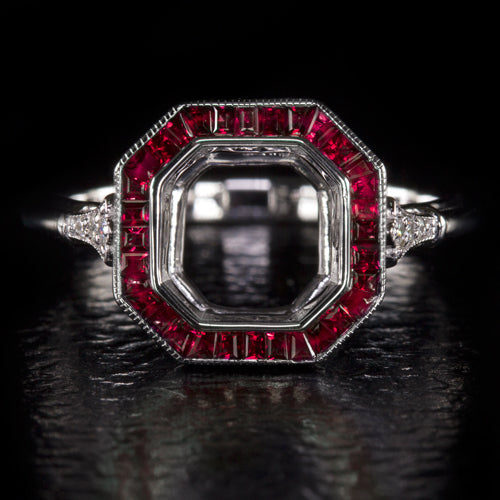 VINTAGE STYLE RUBY DIAMOND ENGAGEMENT RING SETTING CUT RADIANT 7.5MM ART DECO Ivy & Rose