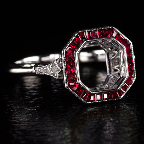 VINTAGE STYLE RUBY DIAMOND ENGAGEMENT RING SETTING CUT RADIANT 7.5MM ART DECO Ivy & Rose