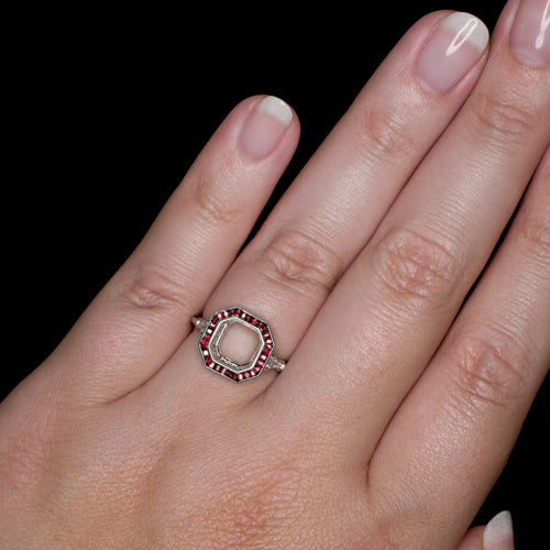 VINTAGE STYLE RUBY DIAMOND ENGAGEMENT RING SETTING CUT RADIANT 7.5MM ART DECO Ivy & Rose