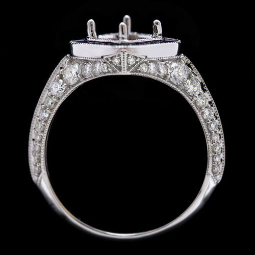 VINTAGE STYLE DIAMOND SAPPHIRE HALO ROUND CUSHION ENGAGEMENT RING SETTING 6MM