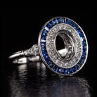 ART DECO DIAMOND BLUE SAPPHIRE OVAL ENGAGEMENT RING HALO SETTING VINTAGE STYLE Ivy & Rose