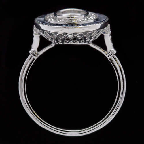 ART DECO DIAMOND BLUE SAPPHIRE OVAL ENGAGEMENT RING HALO SETTING VINTAGE STYLE Ivy & Rose