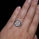 ART DECO DIAMOND BLUE SAPPHIRE OVAL ENGAGEMENT RING HALO SETTING VINTAGE STYLE Ivy & Rose