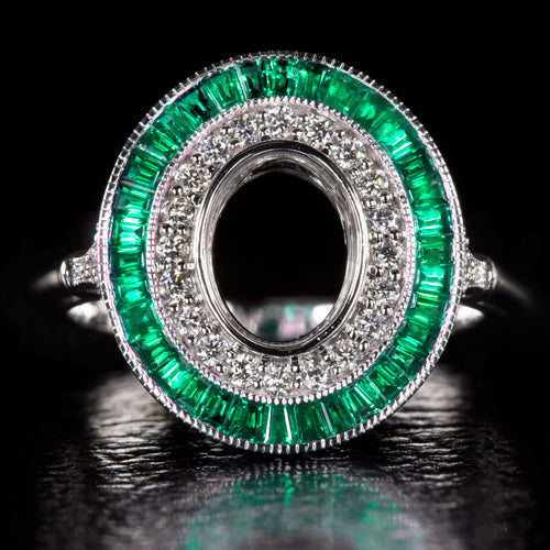 VINTAGE STYLE GREEN EMERALD DIAMOND OVAL CUT ENGAGEMENT RING HALO SETTING MOUNT