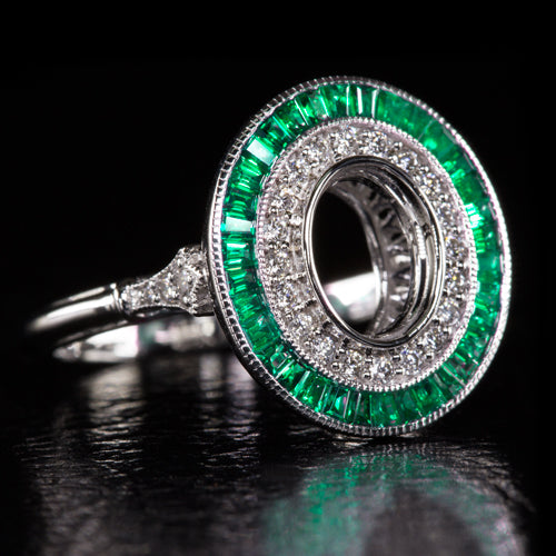 VINTAGE STYLE GREEN EMERALD DIAMOND OVAL CUT ENGAGEMENT RING HALO SETTING MOUNT