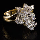 IDEAL CUT 3/4 CARAT F-G SI DIAMOND VINTAGE FLORAL COCKTAIL RING RETRO 7 GRAMS
