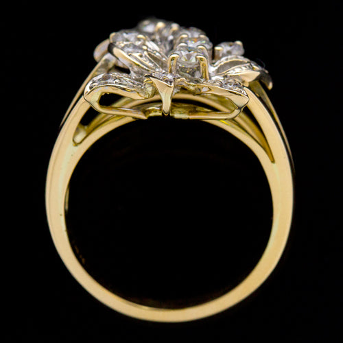 IDEAL CUT 3/4 CARAT F-G SI DIAMOND VINTAGE FLORAL COCKTAIL RING RETRO 7 GRAMS