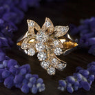 IDEAL CUT 3/4 CARAT F-G SI DIAMOND VINTAGE FLORAL COCKTAIL RING RETRO 7 GRAMS
