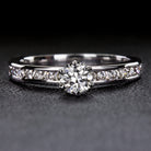 VINTAGE TRANSITIONAL IDEAL CUT DIAMOND ROUND CHANNEL ENGAGEMENT RING WHITE GOLD