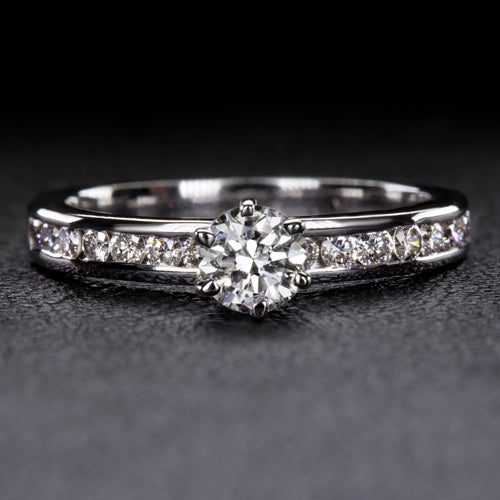 VINTAGE TRANSITIONAL IDEAL CUT DIAMOND ROUND CHANNEL ENGAGEMENT RING WHITE GOLD