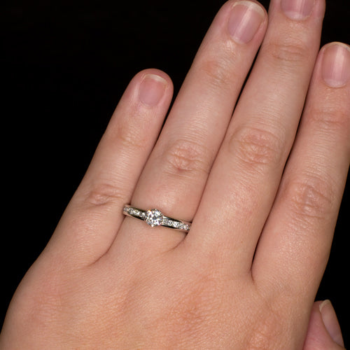 VINTAGE TRANSITIONAL IDEAL CUT DIAMOND ROUND CHANNEL ENGAGEMENT RING WHITE GOLD