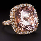 25ct IDEAL CUT NATURAL PEACH MORGANITE DIAMOND 18K ROSE GOLD HALO COCKTAIL RING