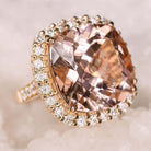 25ct IDEAL CUT NATURAL PEACH MORGANITE DIAMOND 18K ROSE GOLD HALO COCKTAIL RING