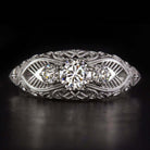 3 STONE G VS IDEAL CUT NATURAL DIAMOND ENGAGEMENT RING VINTAGE STYLE ART DECO
