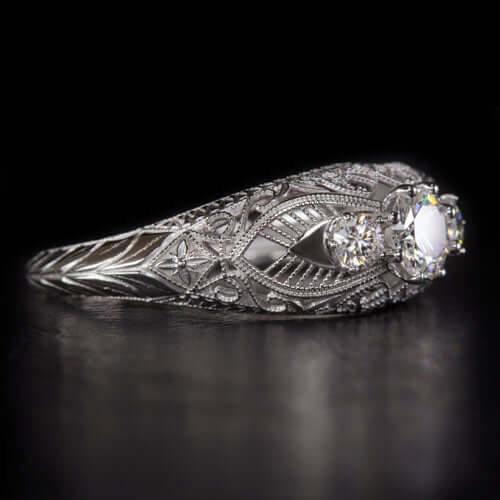 3 STONE G VS IDEAL CUT NATURAL DIAMOND ENGAGEMENT RING VINTAGE STYLE ART DECO