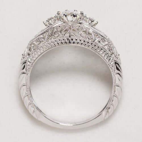 3 STONE G VS IDEAL CUT NATURAL DIAMOND ENGAGEMENT RING VINTAGE STYLE ART DECO