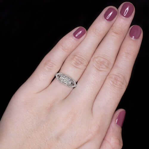 3 STONE G VS IDEAL CUT NATURAL DIAMOND ENGAGEMENT RING VINTAGE STYLE ART DECO