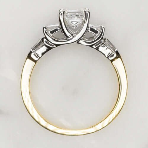 1.5ct VINTAGE H VS PRINCESS CUT NATURAL DIAMOND ENGAGEMENT RING 18K GOLD 3 STONE