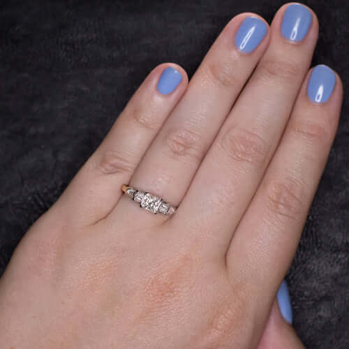 1.5ct VINTAGE H VS PRINCESS CUT NATURAL DIAMOND ENGAGEMENT RING 18K GOLD 3 STONE