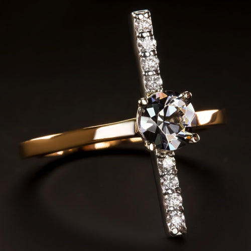 STEEL GRAY SPINEL NATURAL DIAMOND ROSE GOLD BAR RING GEOMETRIC MODERN COCKTAIL Ivy & Rose
