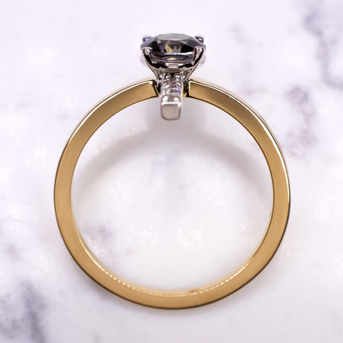 STEEL GRAY SPINEL NATURAL DIAMOND ROSE GOLD BAR RING GEOMETRIC MODERN COCKTAIL Ivy & Rose